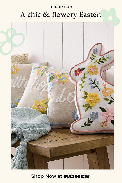 Get your space ready for spring with cute Easter and seasonal decor. Find planters, Easter bunny decor, pillows, faux plants, pots and more Easter front porch decor at Kohl’s and Kohls.com. Easter Pillows Ideas, Easter Front Porch Decor, Easter Front Porch, Artist Ideas, Spring Pillow, Spring Living Room, Bunny Pillow, Easter Home Decor, Easter Decorating