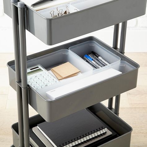 3-Tier Cart Organizer Trays | The Container Store Standing Desk Organization, Organization Bins, Cart Organizer, Hobby Storage, Ergonomics Furniture, Rolling Cart, The Container Store, Paper Storage, Organization Solutions