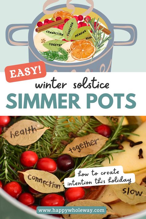 Winter Solstice Simmer Pot (Intention setting) Yule Simmer Pot Spell, Simmer Pot Intentions, Winter Solstice Intentions, Winter Solstice Simmer Pot, Winter Solstice Activities For Kids, Solstice Simmer Pot, Winter Solstice Recipes, Winter Solstice Dinner, Solstice Dinner