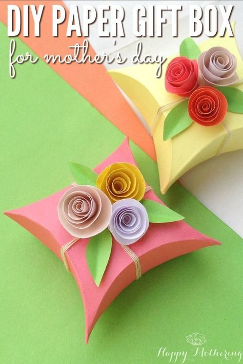 Do you love giving handmade gifts? They're even better when they come in homemade packaging like this simple DIY paper gift box with flowers. It's perfect for Mother's Day or any special occasion. via @happymothering #mothersday #origami #papercraft Gift Box With Flowers, Homemade Packaging, Box With Flowers, Paper Box Diy, Diy Gifts For Mom, Diy Mothers Day Gifts, Paper Gift Box, Diy Gift Box, Mother's Day Diy