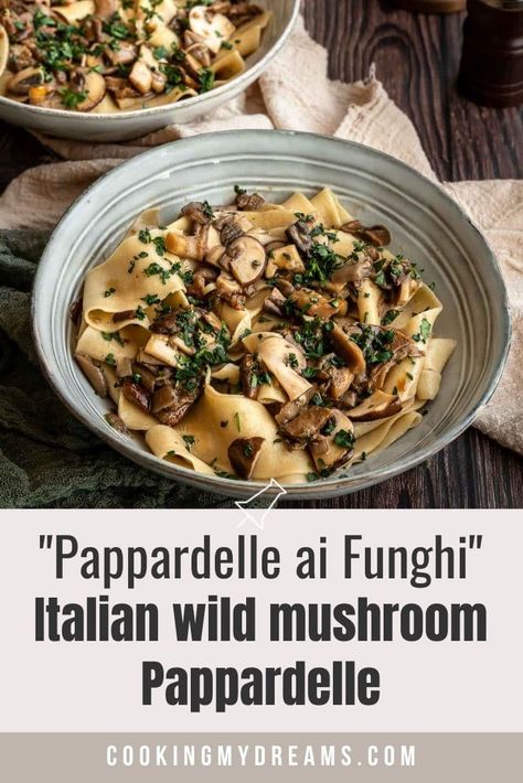 This wild mushroom pappardelle recipe is one of the reasons I look forward to this season. Fresh handmade pappardelle pasta embraces the flavors of fall with a delicious mix of wild mushroom and Porcini. Mushroom Meals, Mushroom Pappardelle, Vegetarian Pasta Sauce, Pappardelle Recipe, Mushroom Pasta Sauce, Wild Mushroom Recipes, Pork Mushroom, Mushroom Recipes Pasta, Pappardelle Pasta