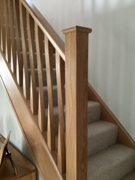 abbott-wade staircase renovation in Aylesbury, Buckinghamshire Staircase Banister Ideas, Farmhouse Cottage Plans, Stair Renovation, Stair Posts, Stairs Renovation, Stair Spindles, Hallway Colours, Timber Staircase, Handrail Design