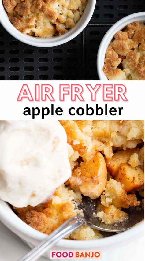 air fryer apple cobbler Fall Dessert Air Fryer, Apple Dessert In Air Fryer, Air Fryer Apple Dessert Recipes, Air Fryer Cobbler Recipe, Air Fryer Apple Cobbler, Dessert In Air Fryer Recipe, Air Fryer Apple Dumplings, Air Fryer Cobbler, Easy Desserts In Air Fryer