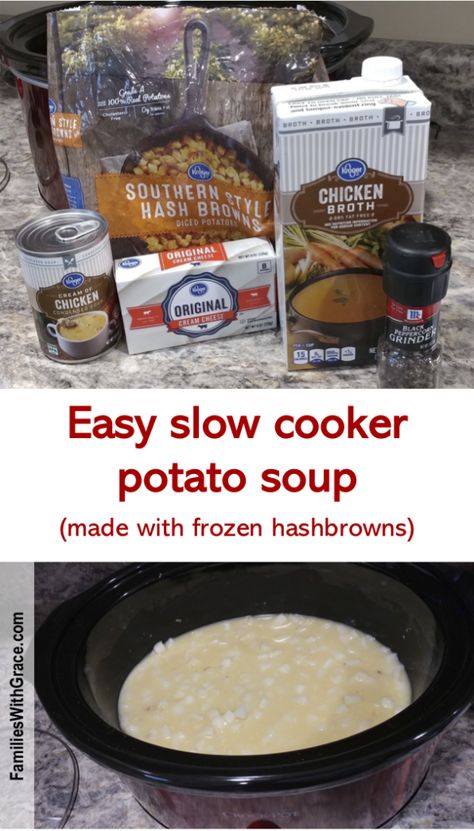 Crockpot Baked Potato Soup Hashbrowns, Easy Crockpot Potato Soup With Hashbrowns, Potato Soup Frozen Hashbrowns, Potato Soup For A Crowd, Crockpot Potato Soup With Hashbrowns, Potato Soup Crock Pot Easy, Slow Cooker Potato, Slow Cooker Potato Soup, Slow Cooker Potatoes