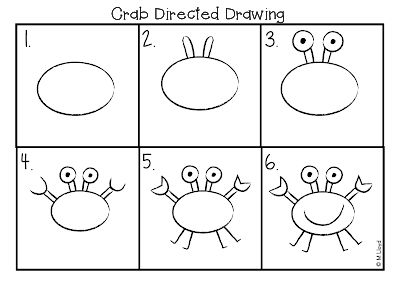 Art for the Class: Crab Classroom Art Project Directed Drawing Kindergarten, Kindergarten Drawing, Kindergarten Art Lessons, Ocean Drawing, Crab Art, Kindergarten Art Projects, Drawing Lessons For Kids, Directed Drawing, Classroom Art Projects