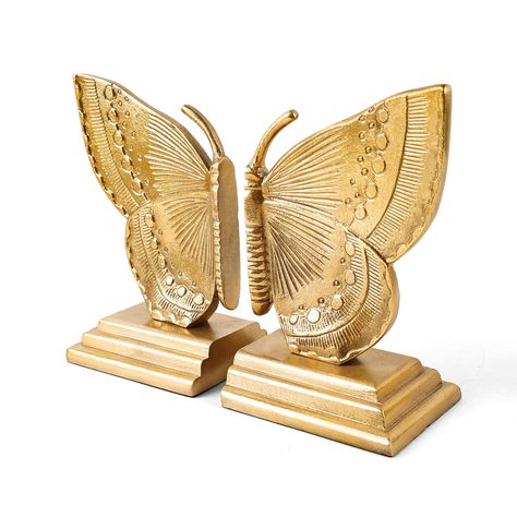 PRICES MAY VARY. Perfect Home Decor: Featuring an elegant butterfly design, each detail is meticulously crafted, making it a stylish decorative piece. It is ideal for organizing books, DVDs, magazines, or other items on shelves in workspaces, homes, cafes, offices, bookstores, or schools, and complements any room style. Exquisite Craftsmanship: Made from resin alloy materials through high-temperature die-casting, the surface is coated with vintage brass tone, making the product more robust and h College House, Decorative Bookends, College Room, Book Ends, Big Girl Rooms, Oliver Bonas, Brass Decor, Dream House Decor, Bedroom Inspo