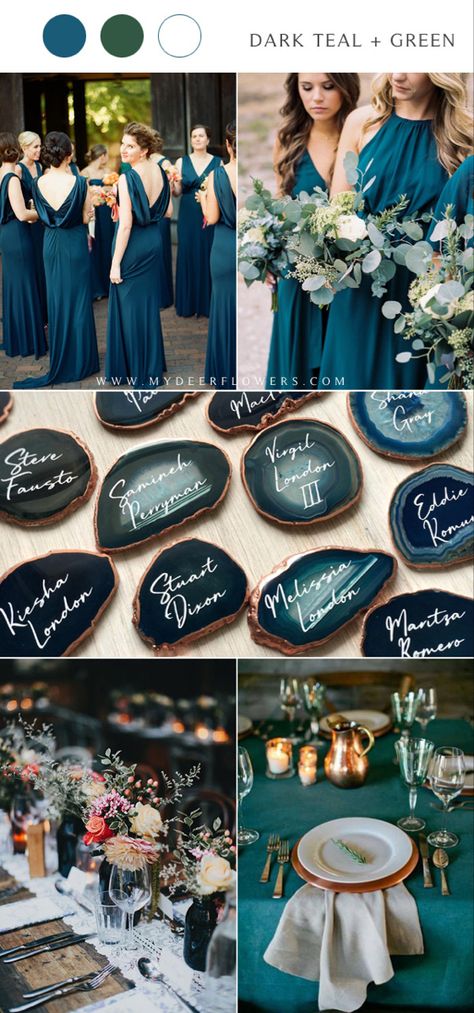 Teal Wedding Colors Schemes, Dark Teal Wedding, Dark Teal Weddings, Dusty Rose Wedding Colors, Teal Wedding Colors, Trending Wedding, Wedding Color Trends, Green Wedding Colors, Colors Wedding