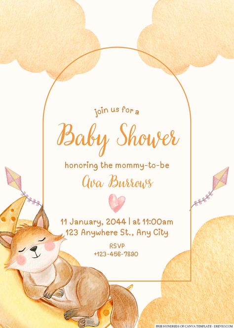 Little Fox Baby Shower Invitation Templates Baby Shower Invitations Templates, Fox Baby Shower Invitations, Chocolate Tree, Fox Baby Shower, Fox Toys, Fox Baby, Fox Face, Themed Drinks, Fox Illustration