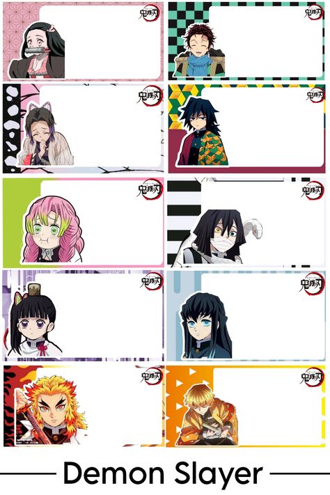 Demon Slayer Name, School Stickers Labels, Last Game Manga, Anime Paper, Images Kawaii, Anime Drawing Books, Name Label, Recent Anime, Anime Printables