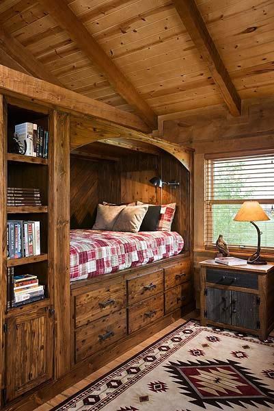 Gömda Rum, Bed Box, Cabin Interior Design, Log Cabin Interior, Cabin Bedroom, Library Office, Log Home Decorating, Log Cabin Decor, Notion Templates