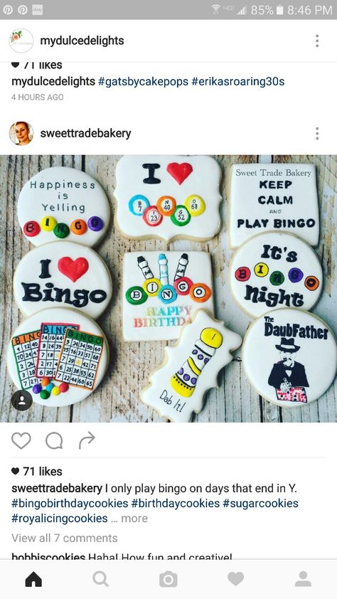 Bingo Cookies Decorated, Board Game Cookies Decorated, Gatsby Cake Pops, Bingo Cookies, Cutout Cookie, Theme Cookies, Decorating Cookies, Game Themes, Cat Cafe