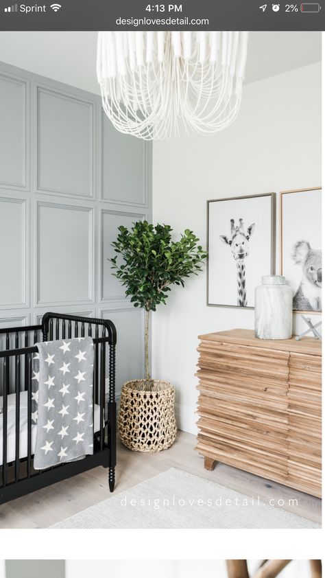 Benjamin Moore boothbay grey with Swiss coffee trim Cozy Baby Nursery, Bohemian Nursery Decor, Scandinavian Room, Nursery Trends, Scandinavian Bedroom, Baby Room Design, Nursery Baby Room, Gender Neutral Nursery, Baby Bedroom