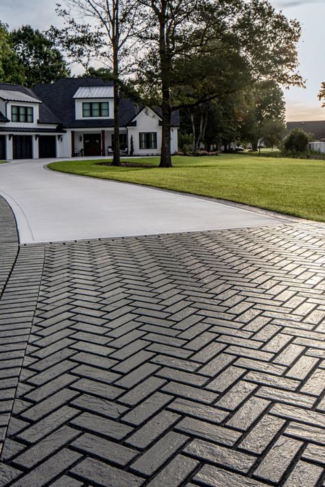 Techno Bloc Pavers, Paver Ideas, Pavers Design, Modern Driveway, Modern Tv Room, Shale Grey, Landscape Design Ideas, Patio Pavers Design, Patio Pavers