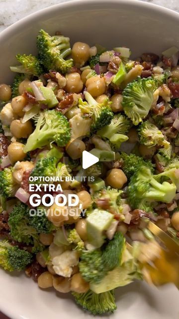 Emily Hanka on Instagram: "HONEY MUSTARD BROCCOLI SALAD 🥦🫶🏻 recipe below!! 👇🏻 also broccoli is the best vegetable that’s just a fact folks
.
6 slices thick cut bacon
1 large bunch broccoli, chopped into teeny tiny pieces
1 (15-ounce) can chickpeas, drained and rinsed
1/2 small red onion, finely diced
1/3 cup chopped pecans or sunflower seeds
2 oz feta cheese, crumbled
1/3 cup extra virgin olive oil
3 Tbsp red wine vinegar 
2 Tbsp honey
1 Tbsp mayonnaise
1 Tbsp Dijon mustard
1/2 tsp kosher salt
1/4 tsp garlic powder
1/4 tsp smoked paprika
1/4 tsp freshly cracked black pepper
.
1) Preheat oven to 400F and line a baking sheet with parchment paper. Lay the bacon strips flat on the baking sheet and bake for 20-25 minutes, flipping halfway, until crisp and golden.
2) Meanwhile, chop the bro Honey Mustard Broccoli, Mustard Broccoli, Peas And Carrots Recipe, Three Bean Salad, Broccoli Salad Recipe, Thick Cut Bacon, Canned Beans, Broccoli Salad, Wine Vinegar