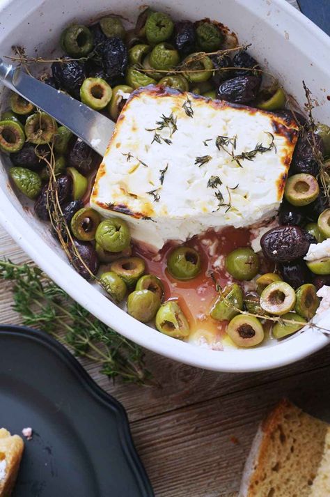 Baked Feta With Olives, Feta With Olives, Cheerful Kitchen, Thyme Honey, Fest Mad, Baked Feta, Thanksgiving 2020, Date Night In, God Mat