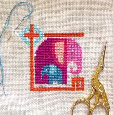 Punch Stitch, Cross Stitch Elephant, Satsuma Street, Elephant Cross Stitch, Stitching Ideas, Wine Tags, Cute Cross Stitch, Cross Stitch Animals, Bright Designs