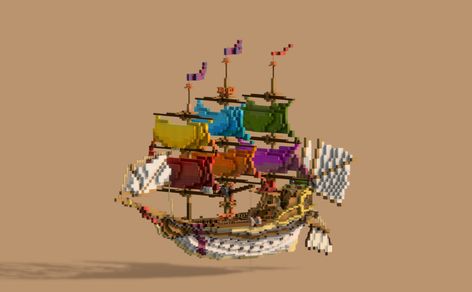 Here's one of my Minecraft builds, a flying pirate ship! Minecraft Flying Ship, Flying Pirate Ship, Planet Minecraft, Flying Ship, Abandoned City, Map Minecraft, Athens Acropolis, Minecraft Builds, Texture Packs