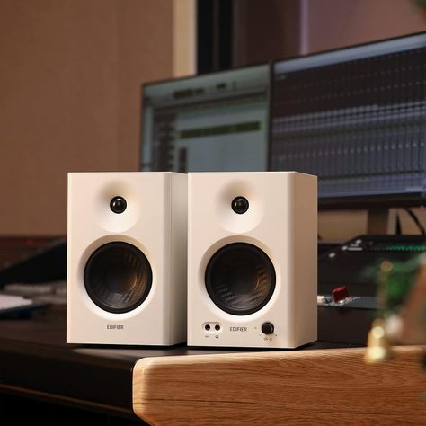 Edifier MR4 Powered Studio Monitor Speakers, 4" Active Near-Field Monitor Speaker - White (Pair) Studio Bookshelf, Studio Speakers, Wooden Speakers, Pc Speakers, Monitor Speakers, Music Tech, Music Technology, Home Speakers, Studio Monitors