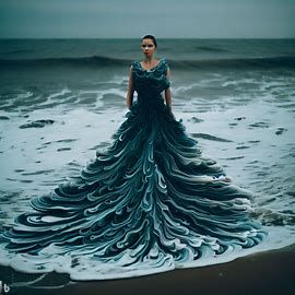 dress made of waves - Image Creator from Microsoft Bing Wave Inspired Fashion, Ocean Inspired Dress Gowns, Water Inspired Dress, Ocean Inspired Fashion, Ocean Inspired Dress, Ocean Themed Dress, Sea Inspired Fashion, Water Dress, Deep Dress