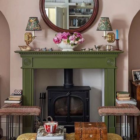 Edward Bulmer Natural Paint on Instagram: "When a room has this much JOY within, it's hard to know where to start 💕. Mary Graham's beautiful Yorkshire home was featured in @telegraph last weekend and written about so beautifully by @tjedoyle. 'Jonquil' by @edwardbulmerpaint has to be the pink that always continues to inspire and surprise, elegant & fun with a beautiful grounding ability unlike no other, rich in pigment and completely charming. As for the rest of the room, the fenders, the fabric, the considered way in which the pictures have been hung 🙌. Every glance offers another surprise detail, a room that keeps on giving. See tags for all the wonderful designers, makers and contributors. Photography by @jonathanbondphotography Design of course by @salvesengraham" Edward Bulmer Jonquil, Jonquil Paint Edward Bulmer, Hampton Living Room, Pink Interior, Pink Room, Mantle Decor, Nature Paintings, House Inspiration, Kitchen Inspirations