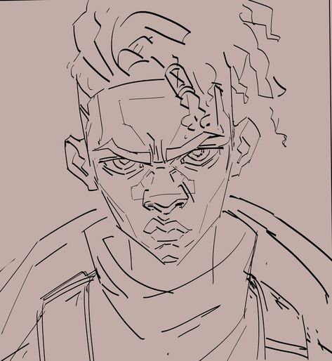 Ekko Arcane Drawings, Ekko Arcane Drawing, Ekko Arcane Sketch, Arcane Art Style Tutorial, Flustered Expression, Arcane Sketch, Arcane Drawing, Cyberpunk Drawing, Arcane Ekko