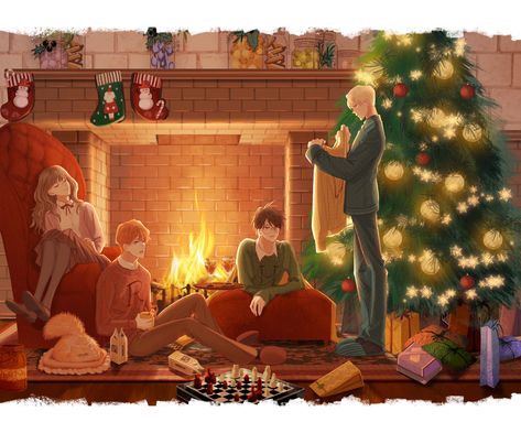 First Christmas Tree, Hogwarts Christmas, Drarry Fanart, Hp Harry Potter, Draco Harry Potter, Harry Potter Christmas, Owl Family, Bright Pictures, Harry Potter Wallpaper