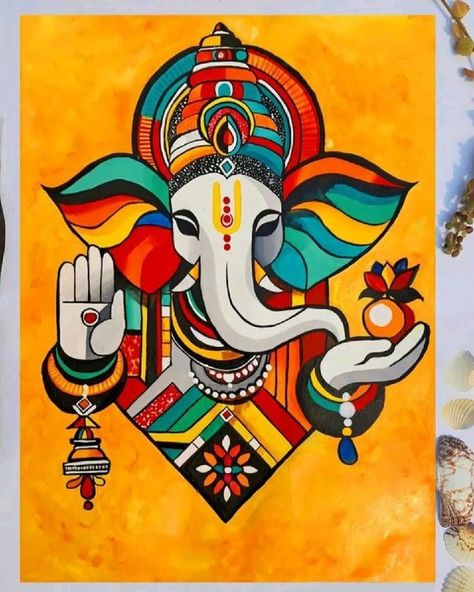 Indian Canvas Painting Ideas, Ganesha Mandala Art Coloured, Abstract Art Of God, Ganpati Bappa Acrylic Painting, Mini Canvas Ganesha Painting, Mandala Art Acrylic Paint, Ganpati Abstract Painting, Ganpati On Canvas, Canvas Painting Ideas God