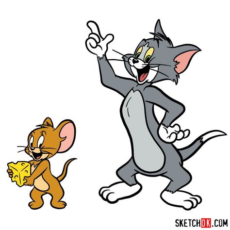 How to draw Tom and Jerry together How To Draw Tom And Jerry Step By Step, Tom Drawing, Cartoon Fox Drawing, Jerry Drawing, Tom A Jerry, Cartoon Drawing Images, Tom And Jerry Drawing, Jerry Images, Food Meme