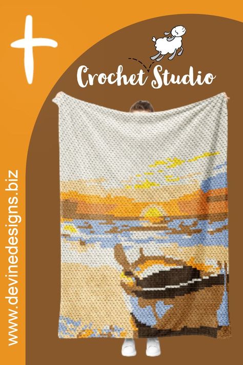 Crochet Sunset, Boat On Beach, Nature Blanket, Boat Pattern, Crochet C2c Pattern, C2c Crochet Blanket, Crochet Deer, Beach Crochet, Crochet Graph