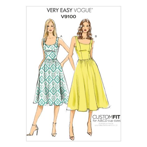 Square Neck Dress Sewing Pattern, Scoop Neck Dress Pattern, Wedding Dress Sewing Pattern, Vogue Dress Patterns, Princess Seam Dress, Dirndl Skirt, Bodice Pattern, Vogue Dress, Vogue Sewing