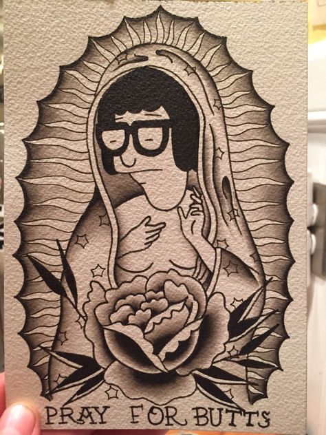 Progress report. Virgin Tina. By Justin Cole #jcart Butts Tattoo, Saint Tattoo, Tina Belcher, Bob's Burgers, Bobs Burgers, Flash Art, Skin Art, Business Inspiration, Love Tattoos