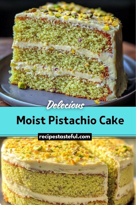 Moist Pistachio Cake is a flavorful and soft cake made with finely ground pistachios, giving it a beautiful green hue and nutty taste. It’s perfect as a dessert with coffee or tea and can be topped with a sweet glaze for extra indulgence. White Chocolate Pistachio Cake, Pistachio Sponge Cake, Pistachio Dessert Cake, Pistachio Layer Cake, Pistachio Cake With Box Cake, Pistachio Cream Cake, Moist Pistachio Cake, Easy Pistachio Cake, Pistachio Cakes