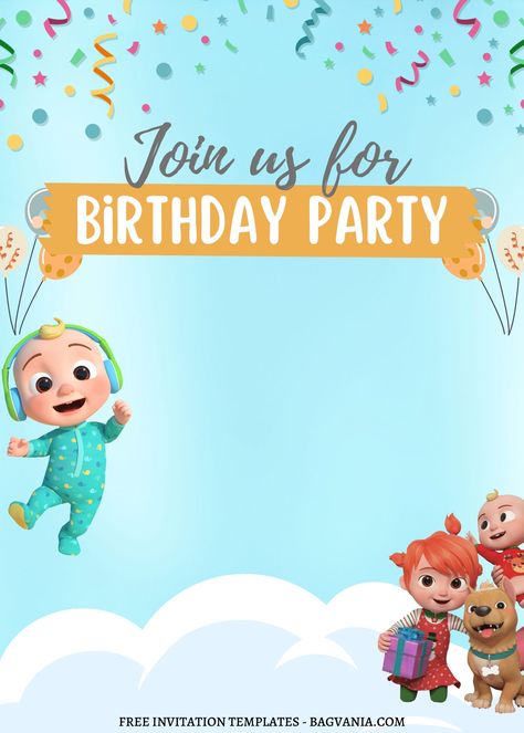 Get 7+ Colorful Sky Cocomelon Canva Birthday Invitation Templates #free #freeinvitation2019 #birthday #disney #invitations #invitationtemplates Cocomelon Theme Invitation Template, Cocomelon Blank Invitation Template, Cocomelon First Birthday Invitation, 1 Year Birthday Invitation Card, Cocomelon Theme Invitation Card, Cocomelon Party Invitation Template Free, One Year Birthday Invitation Card, Cocomelon Background Invitation, Cocomelon Welcome Board