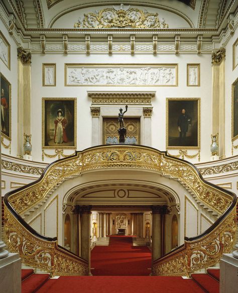 Buckingham Palace Grand Staircase Grand Staircase, Buckingham Palace, Hallway, Palace, Paintings, Building, Red, Gold