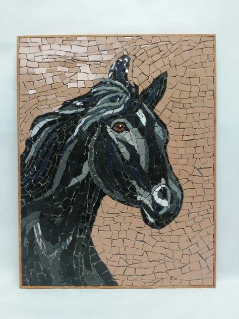 Mosaic Artwork Ideas, Mosaic Horses, Horse Mosaic, Mosaic Portrait, Mosaic Animals, Mosaic Art Projects, Denim Art, Mosaic Artwork, Horse Drawing