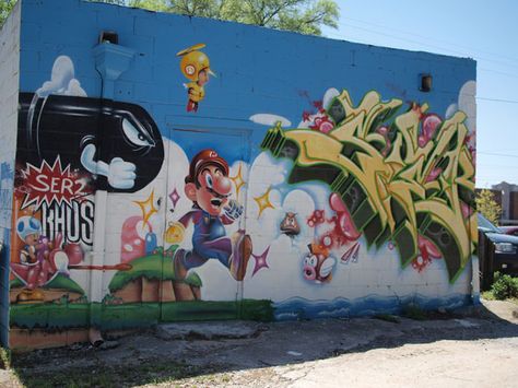 Super Mario Bros Graffiti Street Art Mario Graffiti, Right In The Childhood, Console Gaming, Graffiti Street Art, Video Game Fan Art, Super Mario Brothers, Pop Culture Art, Nintendo Nes, 90s Retro