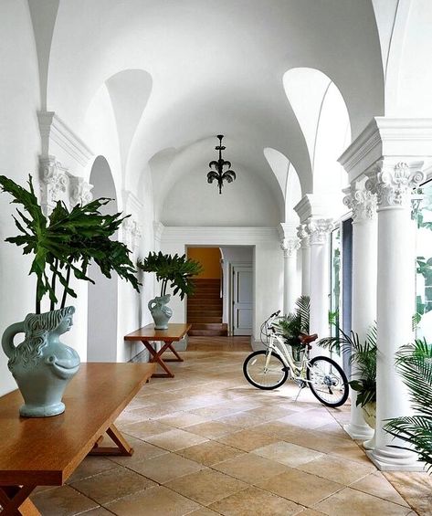 Best Interior Design Projects by Jacques Grange Aerin Lauder, Palm Beach Style, Seaside House, Patio Interior, Celebrity Houses, Architectural Features, Stone Flooring, Raised Beds, Cool Rooms