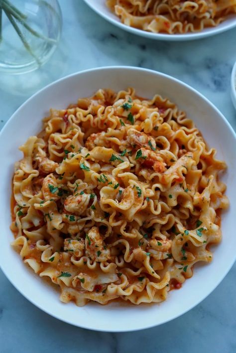 Calabrian Chili Mafaldine Scampi Mafaldine Pasta, Italian Parsley, Calabrian Chili, Healthy Food Dishes, Dry White Wine, Rigatoni, Virgin Olive Oil, Extra Virgin, Extra Virgin Olive Oil