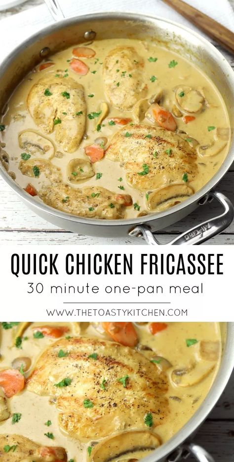 Fricassee Chicken, Chicken Fricasse Recipe, Chicken Fricassee, Chicken Kitchen, Classic French Dishes, Quick Chicken, French Dishes, French Cooking, One Pan Meals