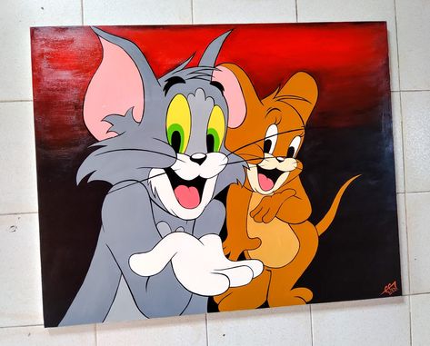 Tom And Jerry Rangoli, Tom And Jerry Acrylic Painting, Tom And Jerry Painting On Canvas, Tom And Jerry Painting, Tom And Jerry Drawing, Pic Editing, New Year Rangoli, Painted Toms, Disney Toms