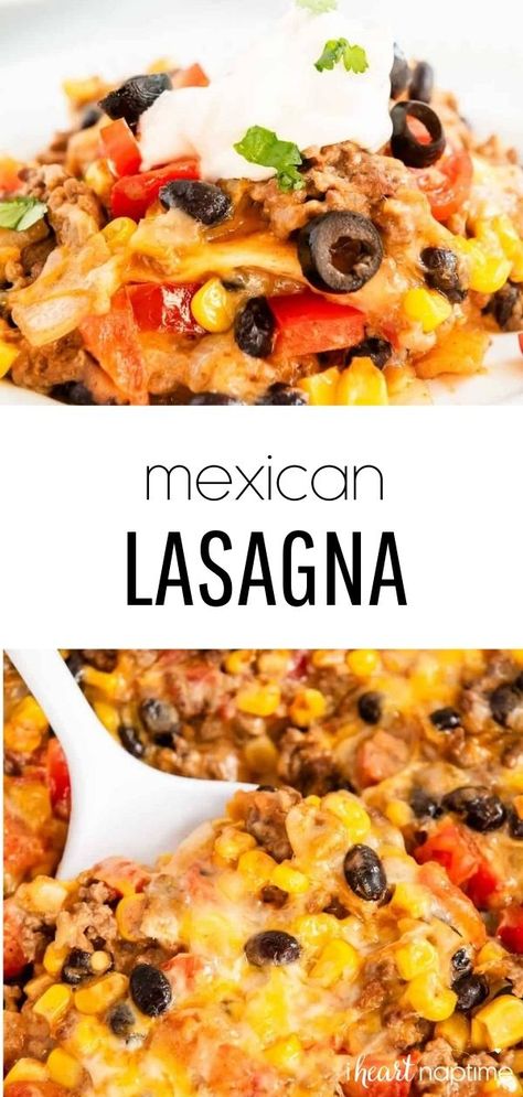 Hamburger Beans, Mexican Lasagna With Tortillas, Easy Mexican Lasagna, Mexican Easy, Lasagna Food, Lasagna Easy, Mexican Lasagna Recipes, Makanan Italia, Resep Pasta