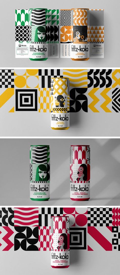 Fritz-Kola packaging design concept by Vinille Büro. Bakery Packaging Design, Fun Packaging, Popcorn Packaging, Packaging Concept, Geometric Box, Jar Packaging, Cool Packaging, Branding Design Packaging, Visual Identity Design