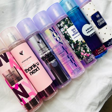 #arianagrande #bodymists #perfume Ariana Grande Body Mist, Peach Things, Princess Perfume, Ariana Perfume, Ariana Grande Fragrance, Victoria Secret Body Spray, Ariana Grande Perfume, Bath N Body Works, Perfume Organization