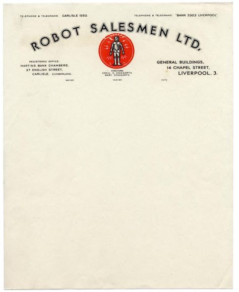 robot-salesmen-ltd-vintage-letterhead Letterhead Design Inspiration, Vintage Letterhead, Letterhead Template, Letterhead Design, Photo Caption, Cool Lettering, Stationery Store, Vintage Typography, Typography Letters