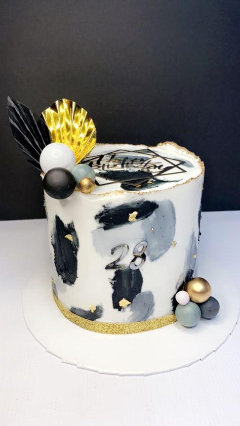 Grey And White Birthday Cake, White Birthday Cake, White Birthday Cakes, White Birthday, Birthday Cakes, Black Grey, Grey And White, Black And Grey, Birthday Cake