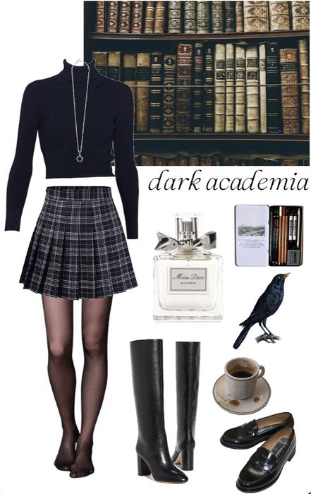 Preppy Witch Outfit, Dark Academia Fantasy Aesthetic Outfit, Dark Academia Converse Outfit, Dark Academia Outfit Women Black, Dark Academia Outfits Female, Black And White Dark Academia Outfit, All Black Dark Academia Outfits, Black Women Dark Academia Aesthetic, 40s Academia