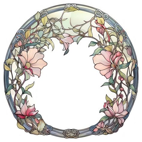 Circular Stained Glass Window, Background Architecture, Art Nouveau Painting, Art Nouveau Botanical, Art Nouveau Floral Pattern, Art Nouveau Frame, Stained Glass Floral, Arch Art, Stained Glass Frames