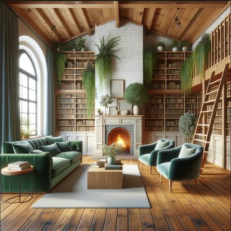 I am designing a home library.  I would love feedback on these two ideas. The "Purple and Blue" or the "Green and Natural" Library Vibes, Whimsical Living Room, Home Library Ideas, Studio Library, Green Library, Designing A Home, Interior Design Programs, Coffee Room, Living Room Renovation