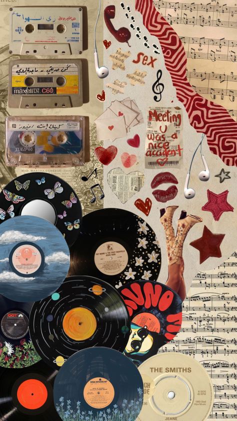 #myfirstshuffle #vintage #moodboard #music #records Music Collage Wallpaper Iphone, Girly Music Aesthetic, Retro Bg Aesthetic, Film Music Aesthetic, Art Gcse Music Theme, Music Life Aesthetic, Music College Aesthetic, Aesthetic Music Wallpaper Iphone, Collage Wallpaper Music