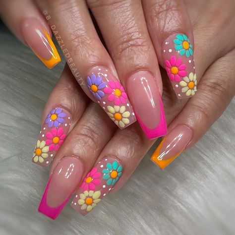 Fresh Nail Designs, Prom Vibes, Rodeo Nails, Spring Nail Design, Acrylic Nail Designs Coffin, Fresh Nail, Spring Acrylic Nails, Neon Flowers, Nail Designs Valentines